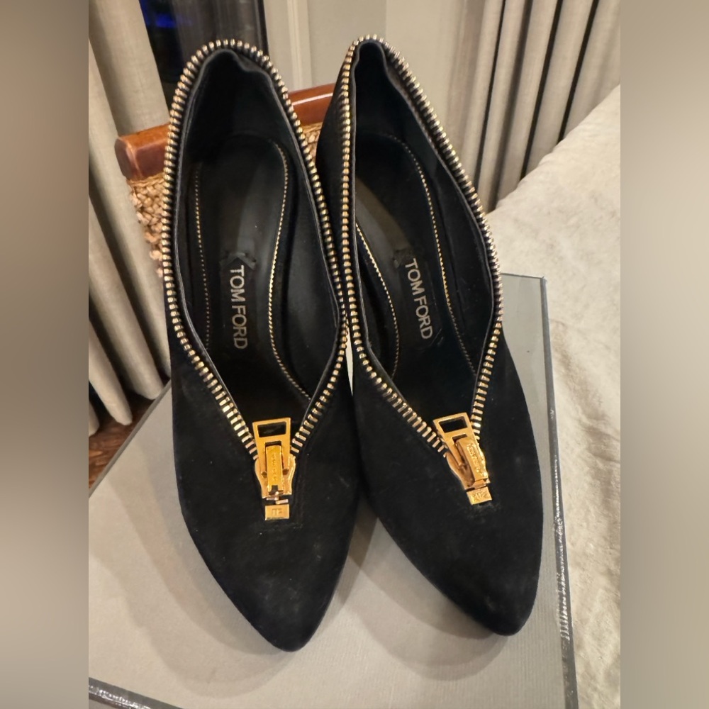 Tom Ford Black Heels with Gold Zipper Detail